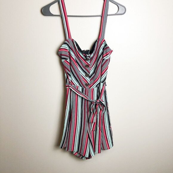 Trixxi Pants - NWT Trixxi Striped Button Tie Waist Romper